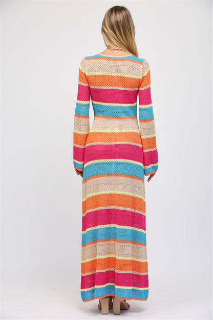 Fate by LFD Stripe Long Sleeve Crochet Maxi Dress