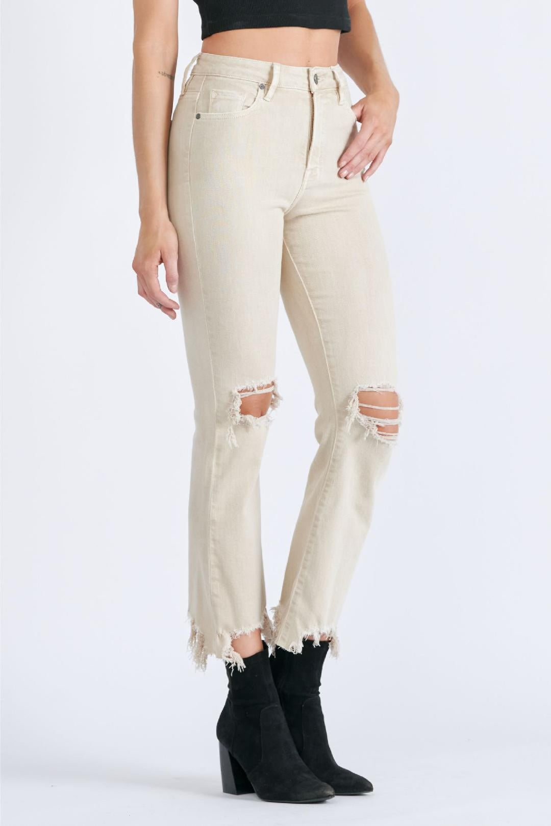Hidden The Happi Khaki Color Knee Distressed Cropped Flare Jeans