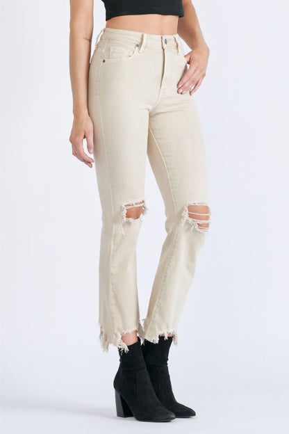 Hidden The Happi Khaki Color Knee Distressed Cropped Flare Jeans