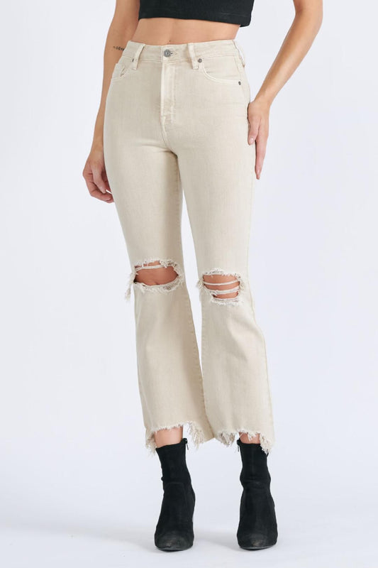 Hidden The Happi Khaki Color Knee Distressed Cropped Flare Jeans