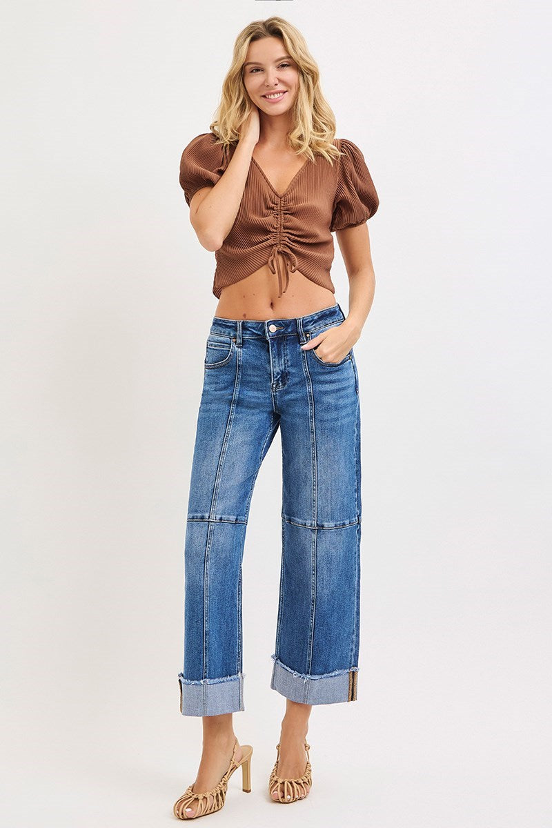 Risen Slouchy Crop Wide Seam Detailed Jeans