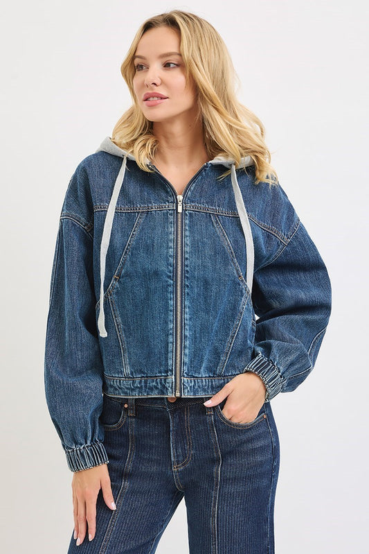 Risen Hooded Denim Bomber Jacket | Cropped 100% Cotton