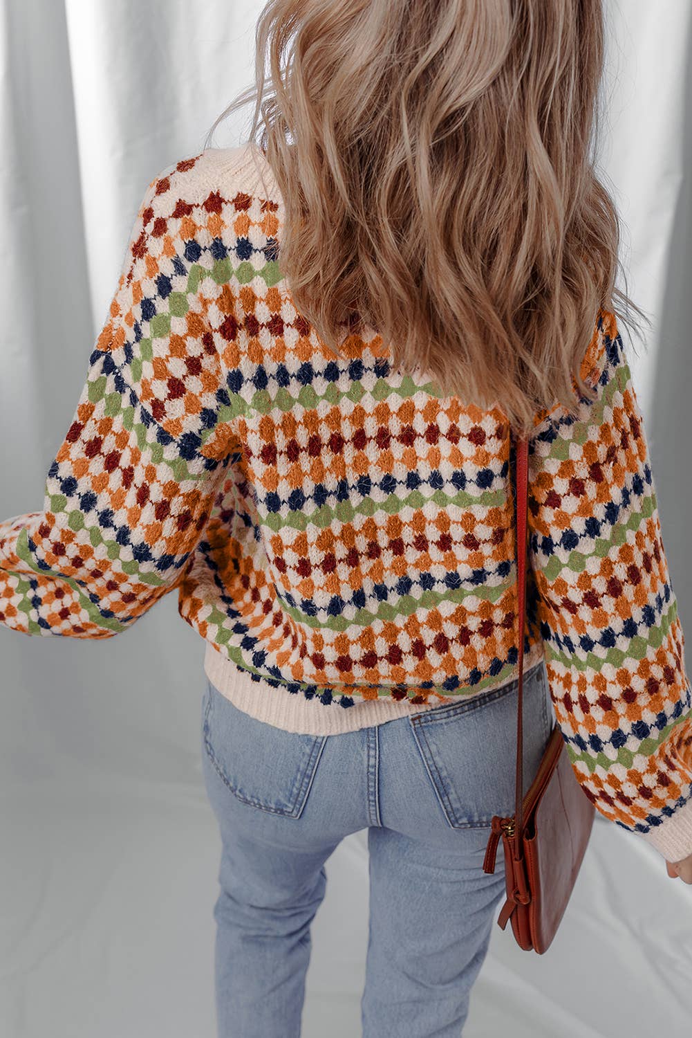 Little Daisy Closet Round Neck Polka Dot Colorblock Shift Sweater