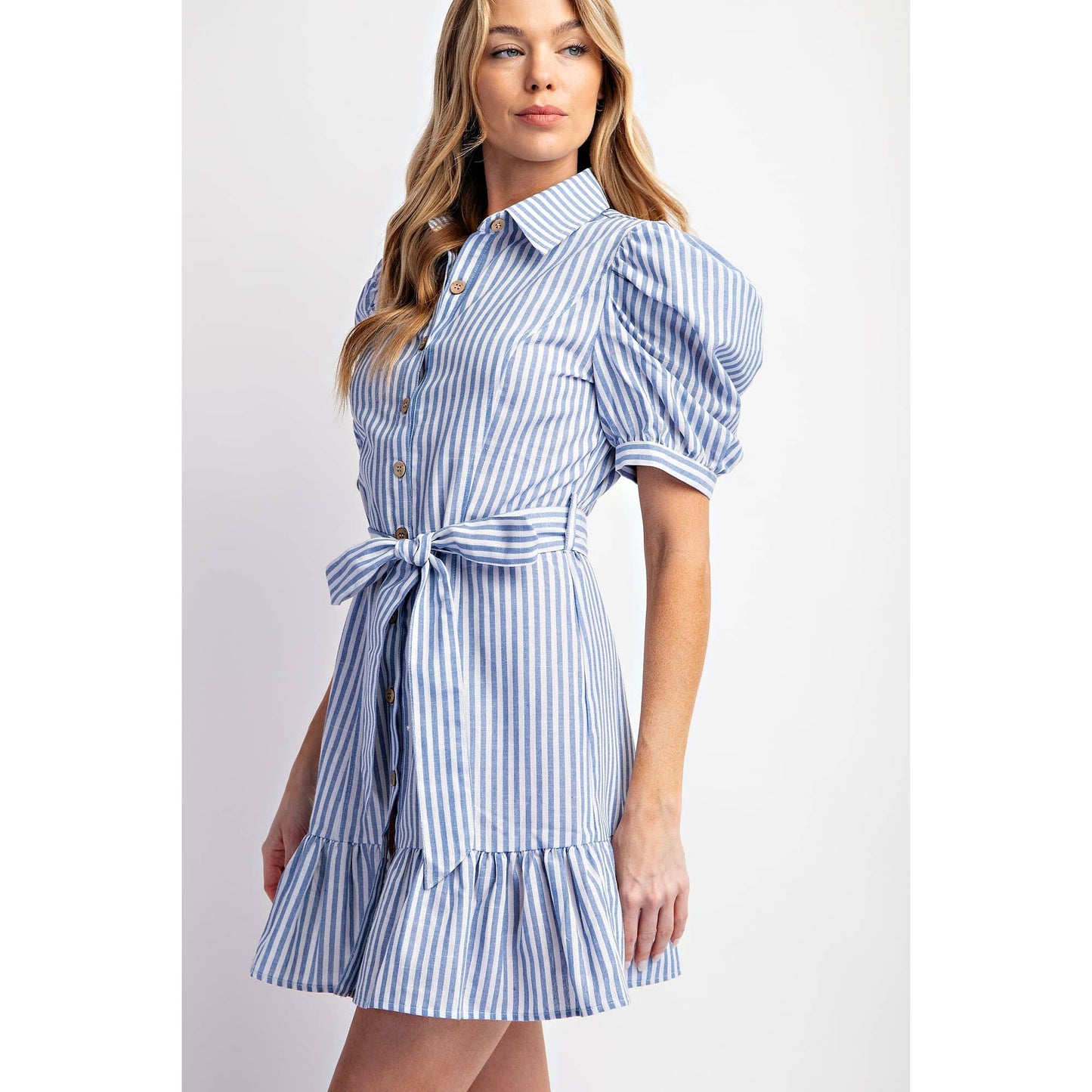 COTTON STRIPED BELTED SHIRT DRESS
