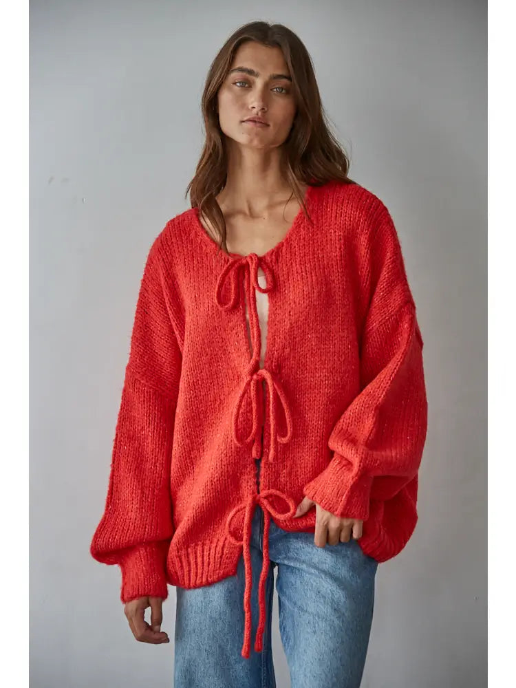 Knit Sweater Tie Front Cardigan Top | Wool Blend