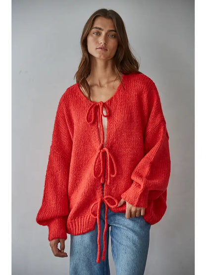 Knit Sweater Tie Front Cardigan Top | Wool Blend