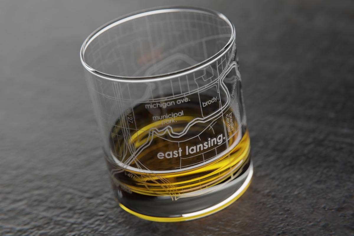 Colleges - State College Town Map - Etched Whiskey Rocks Glass - 11 oz