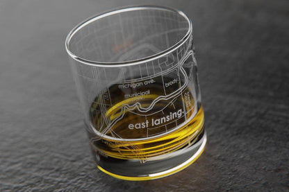 Colleges - State College Town Map - Etched Whiskey Rocks Glass - 11 oz