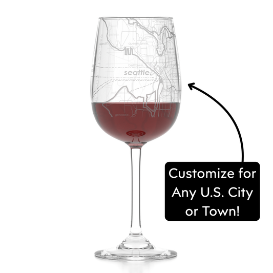 CUSTOM ETCHED - Dunmore or Scranton / Town Map - Stemmed Wine Glass