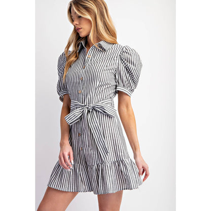 COTTON STRIPED BELTED SHIRT DRESS