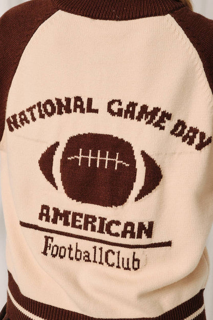 Sunday Edition - “National Game Day” Graphic Button Down Sweater Cardigan