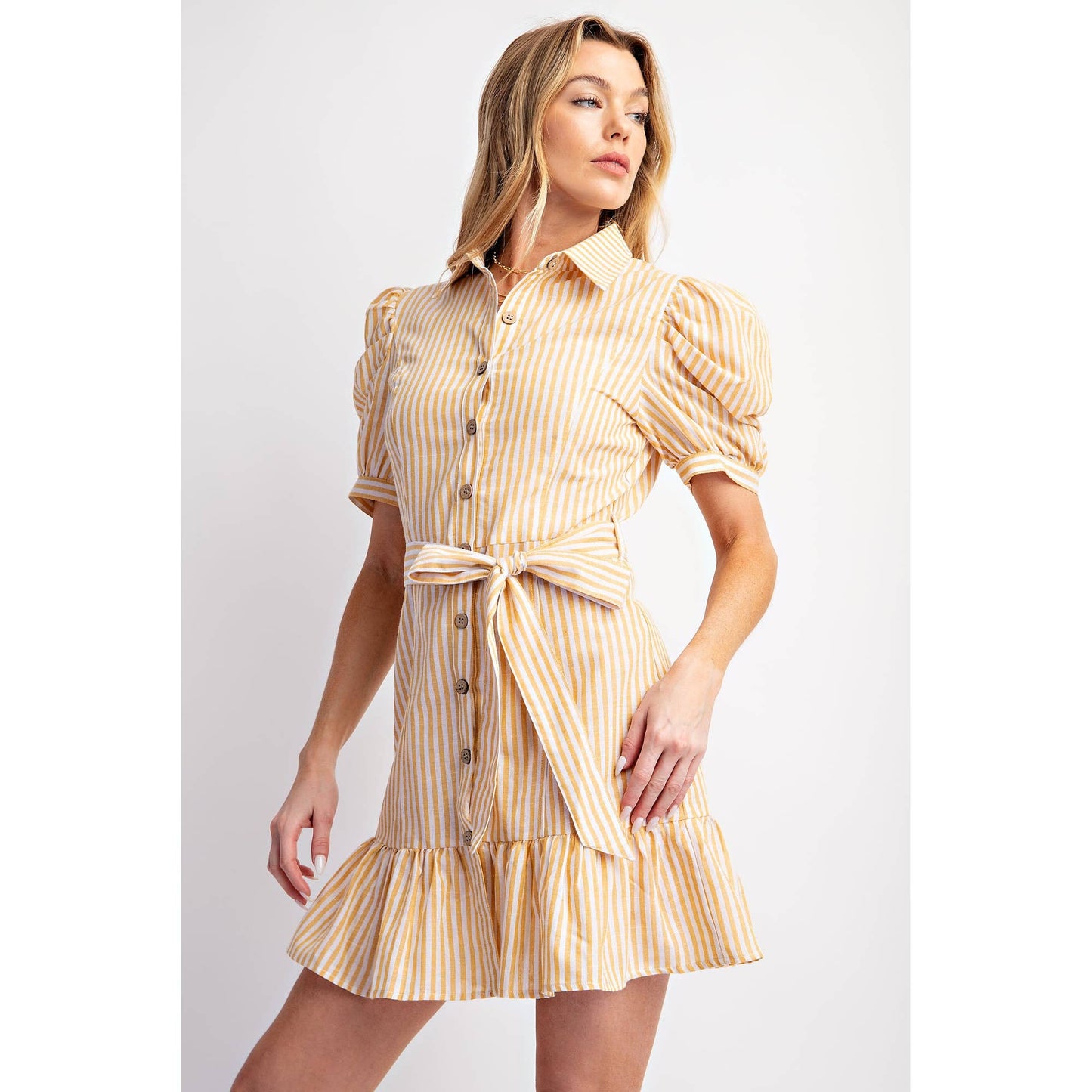 COTTON STRIPED BELTED SHIRT DRESS