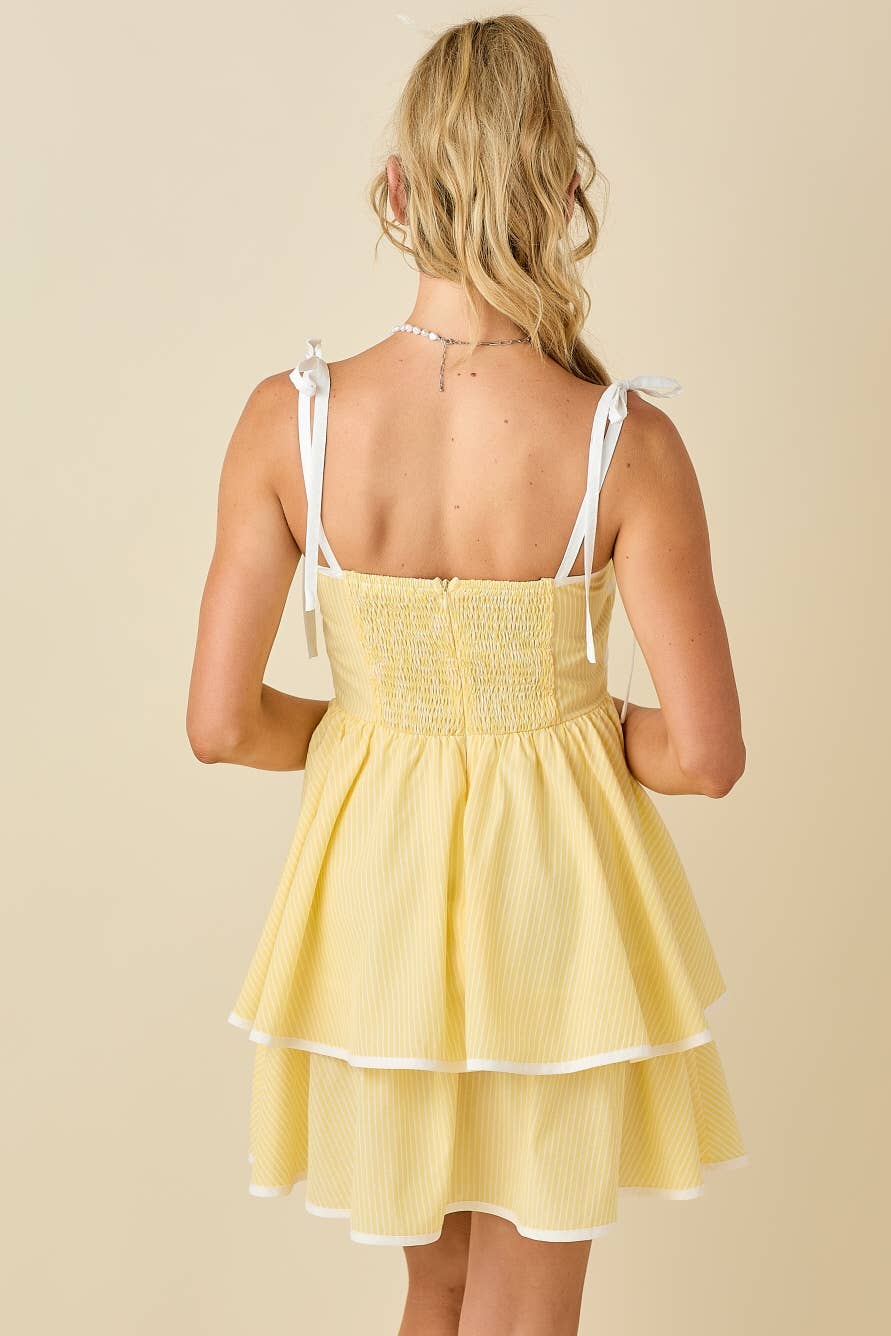 Ribbon shoulder strap with contrast binding dress
