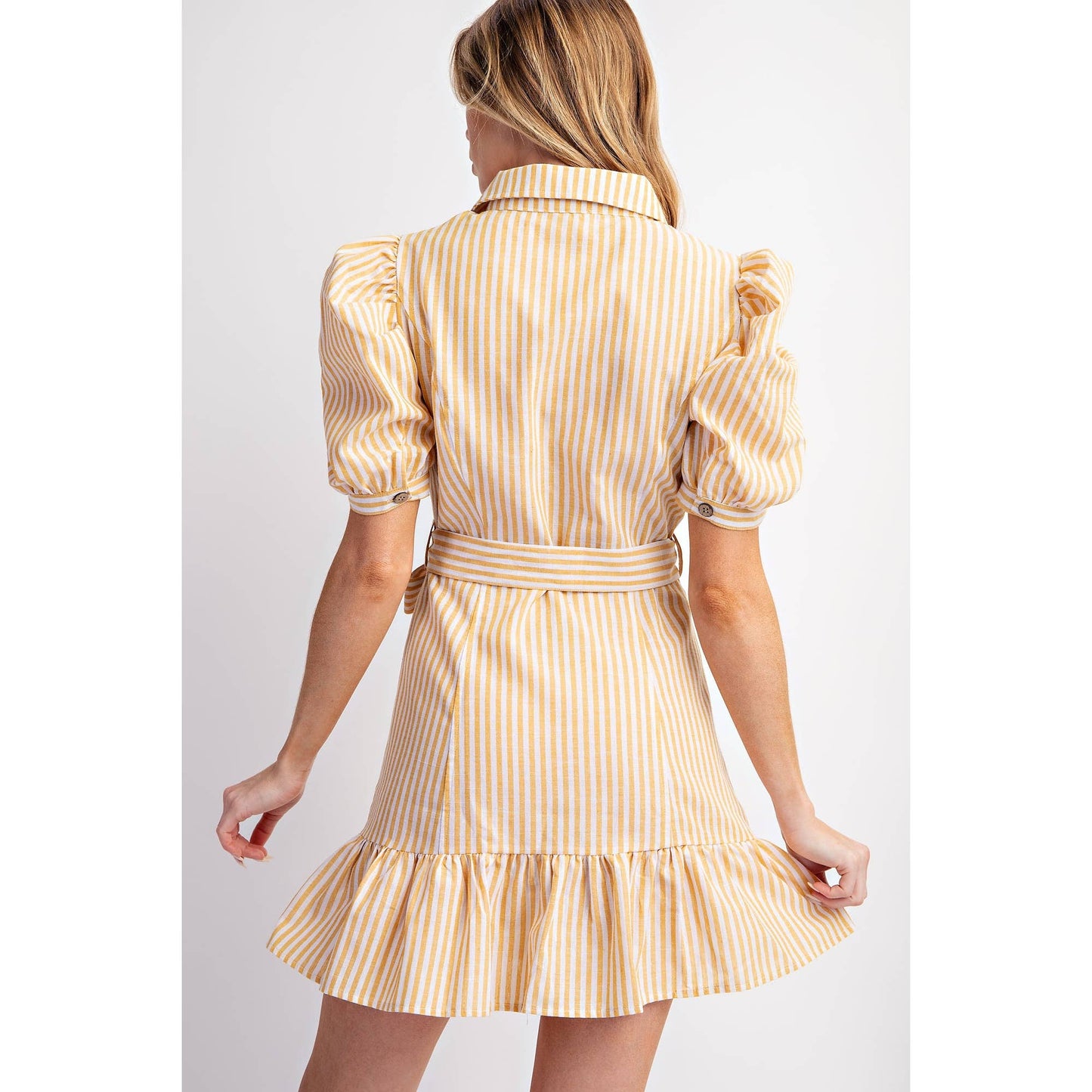 COTTON STRIPED BELTED SHIRT DRESS