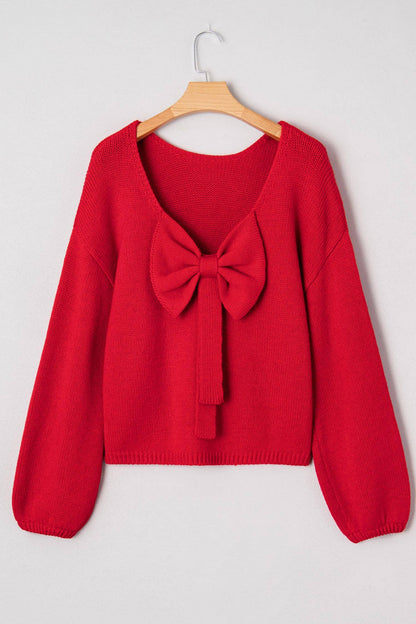 Little Daisy Closet Holiday Bow Backless Bubble Sleeve Sweater