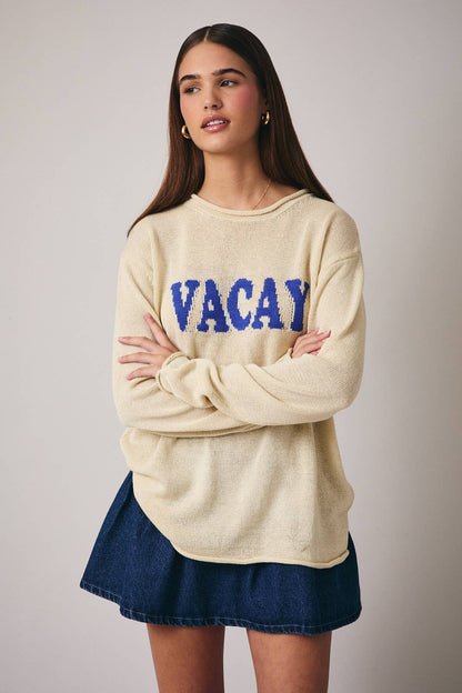ROLL UP NECK LONG SLEEVE "VACAY “LT WEIGHT SWEATER