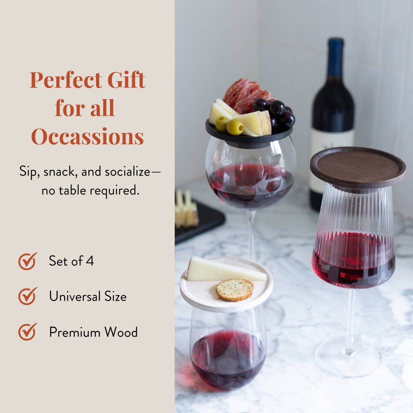 Wine Glass Toppers - Charcuterie Appetizer Plates - Black