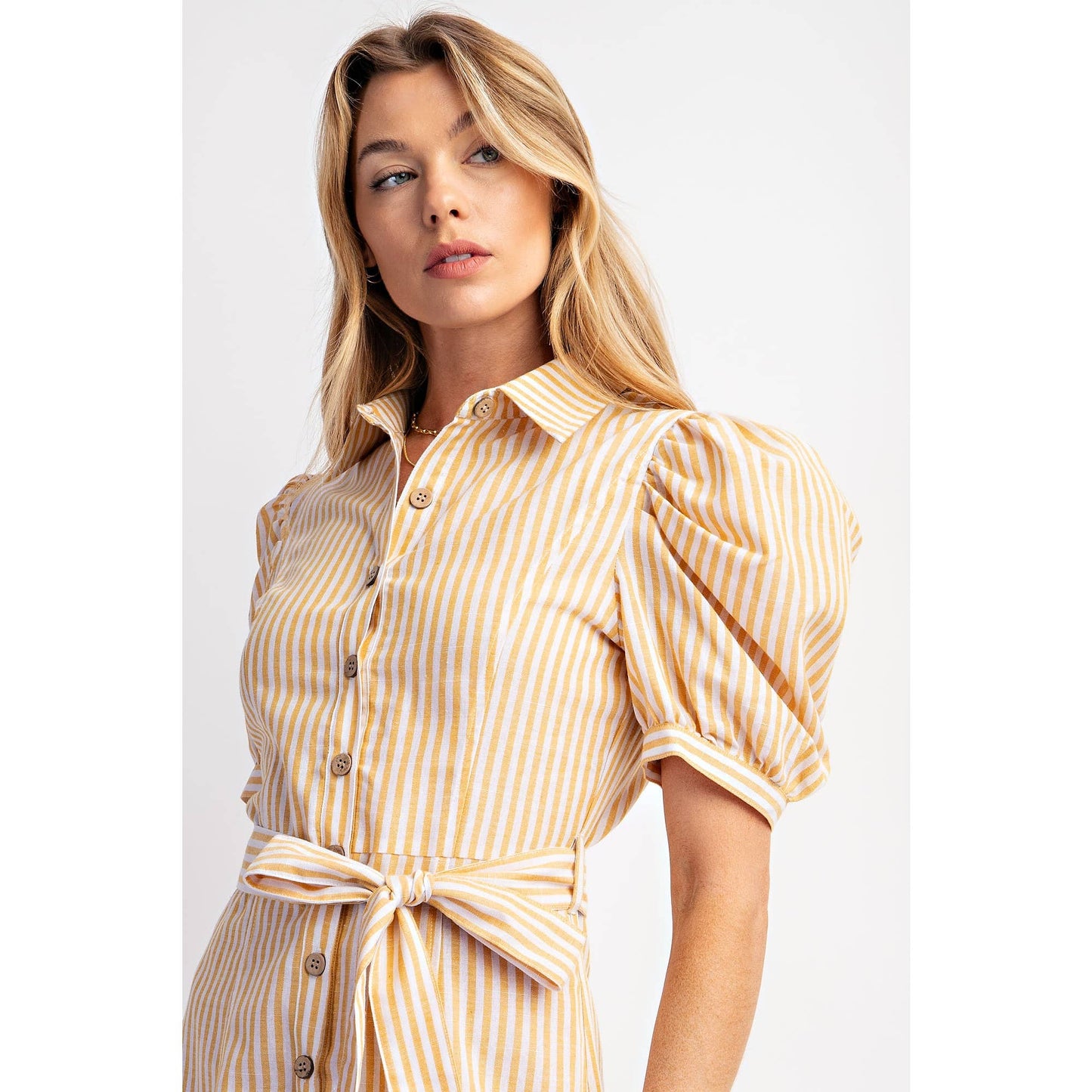 COTTON STRIPED BELTED SHIRT DRESS