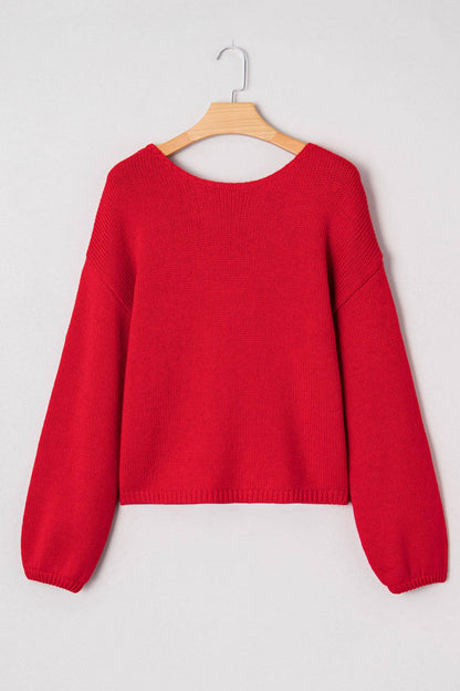 Little Daisy Closet Holiday Bow Backless Bubble Sleeve Sweater