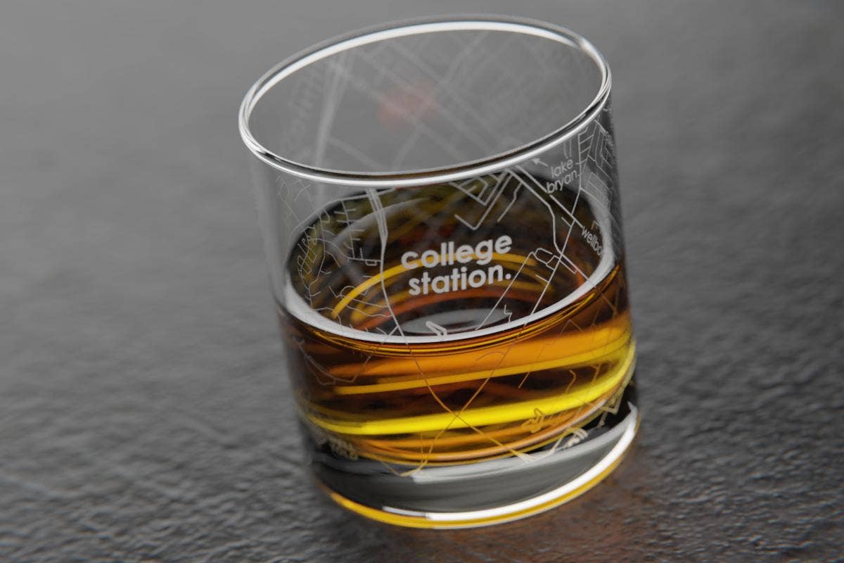 Colleges - State College Town Map - Etched Whiskey Rocks Glass - 11 oz