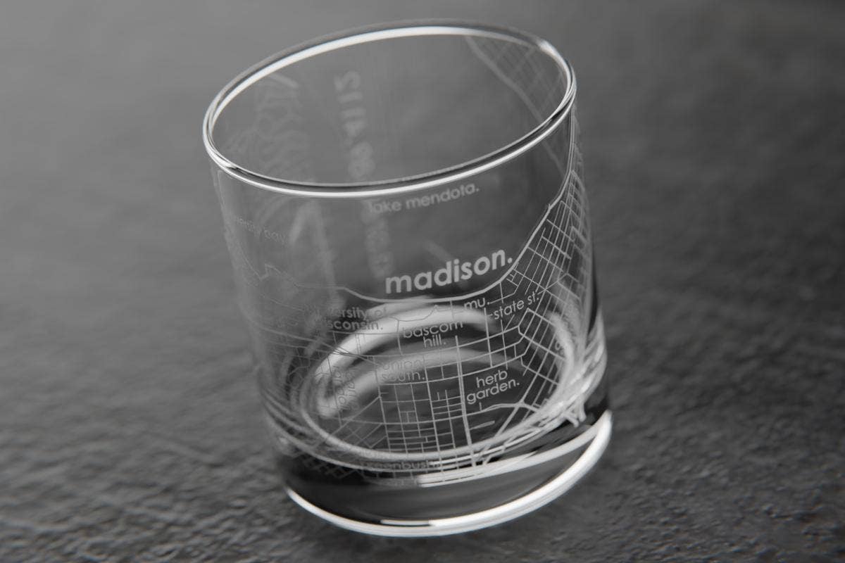 Colleges - State College Town Map - Etched Whiskey Rocks Glass - 11 oz