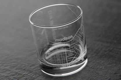 Colleges - State College Town Map - Etched Whiskey Rocks Glass - 11 oz