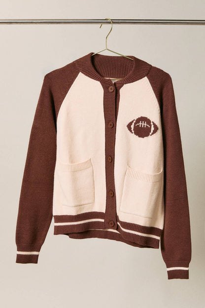 Sunday Edition - “National Game Day” Graphic Button Down Sweater Cardigan