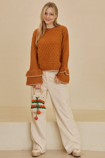 Mello Layered Sleeve Round Neck Sweater