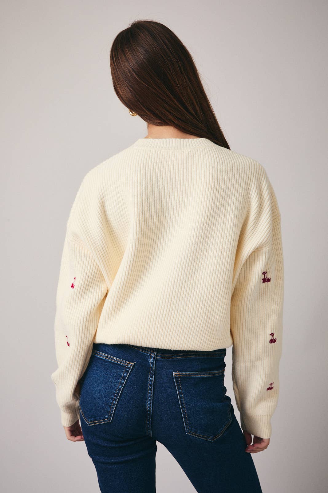 Sunday Edition Round Neck Long Sleeve “Cherry” Embroidered  Sweater