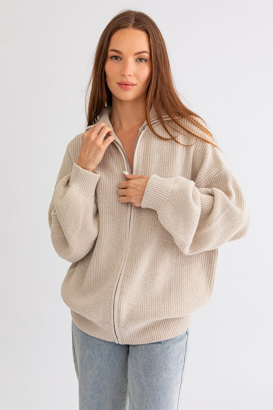 Zip Up Oversized Sweater Cardigan