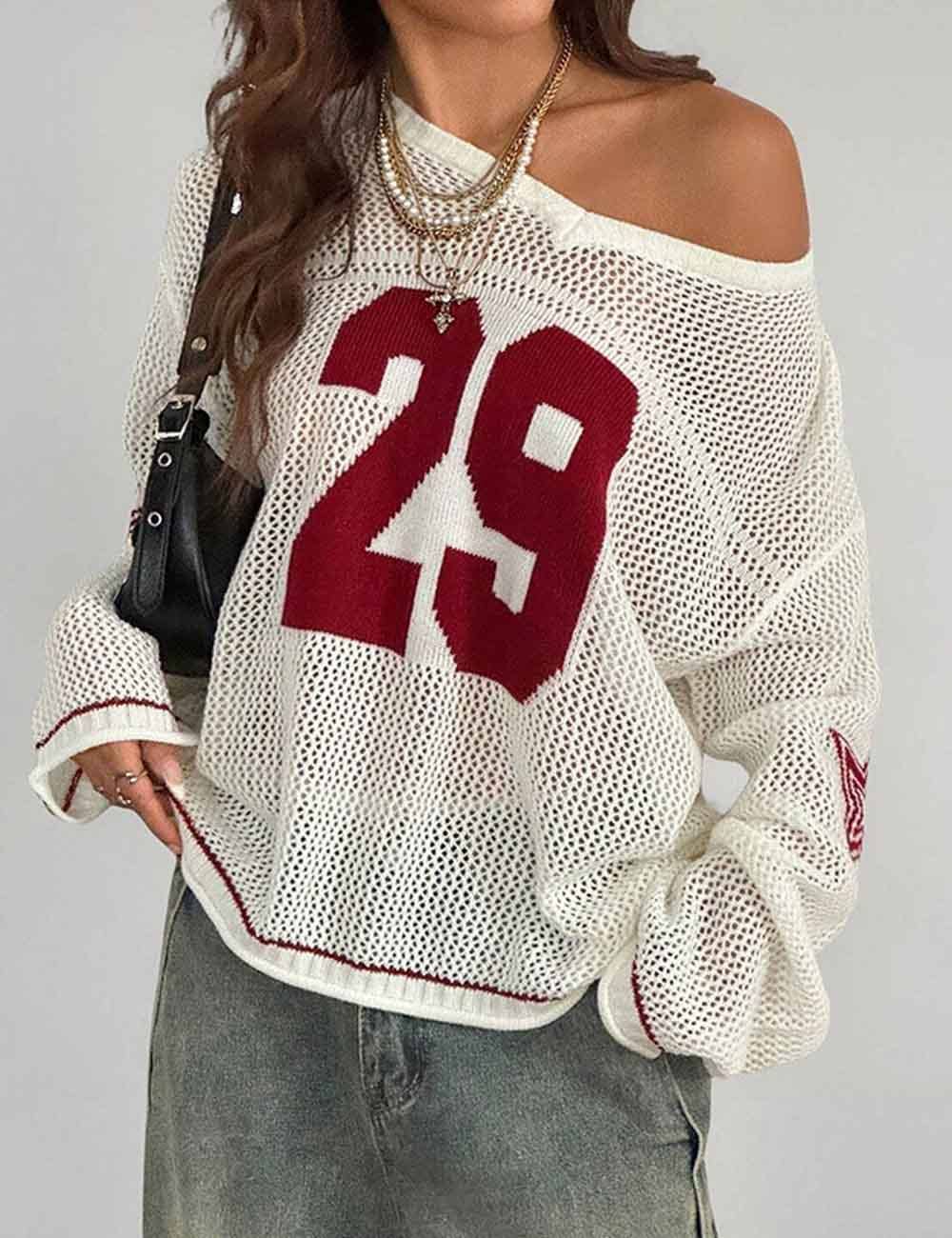 Number Crochet Hollow Out Knit Sweater