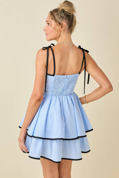 Ribbon shoulder strap with contrast binding dress