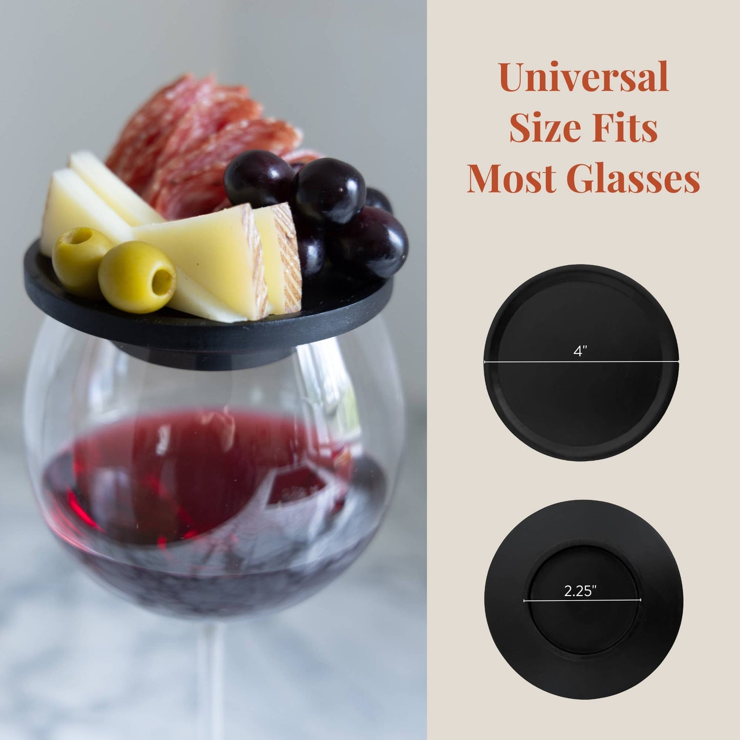 Wine Glass Toppers - Charcuterie Appetizer Plates - Black