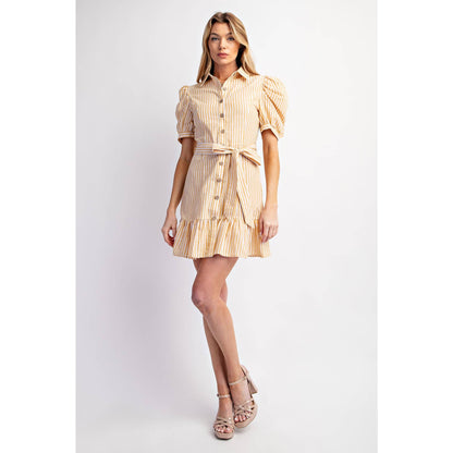COTTON STRIPED BELTED SHIRT DRESS
