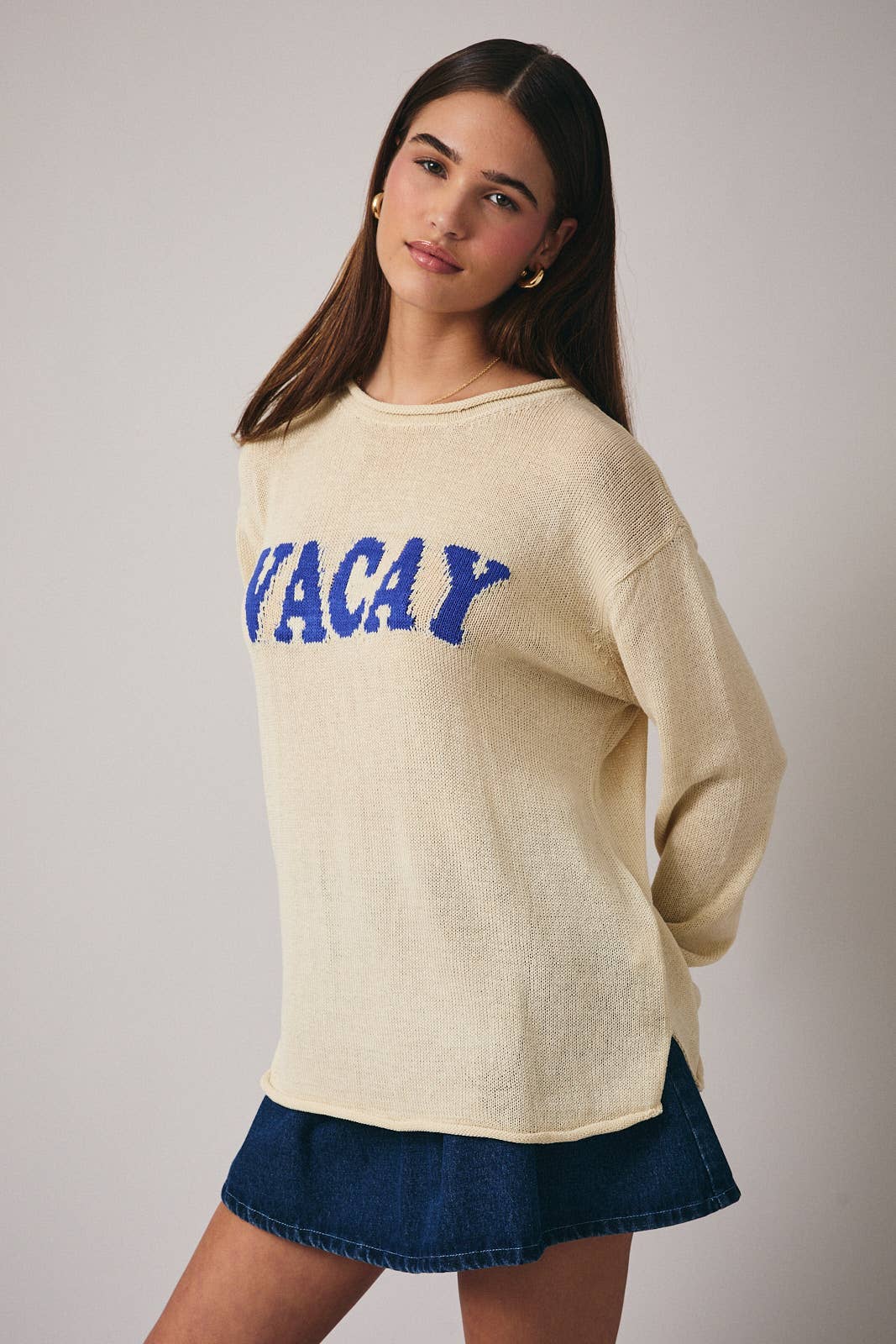 ROLL UP NECK LONG SLEEVE "VACAY “LT WEIGHT SWEATER