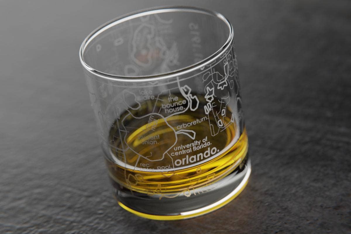 Colleges - State College Town Map - Etched Whiskey Rocks Glass - 11 oz