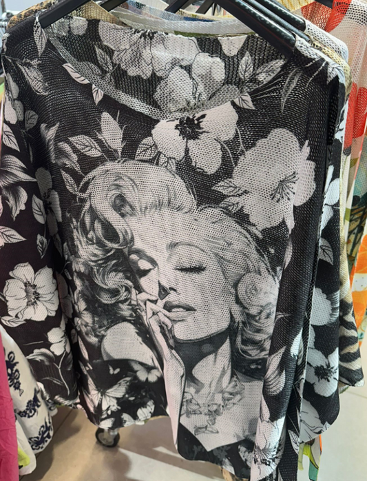 Black White Marylin Round Neck Knit Printed Sweater