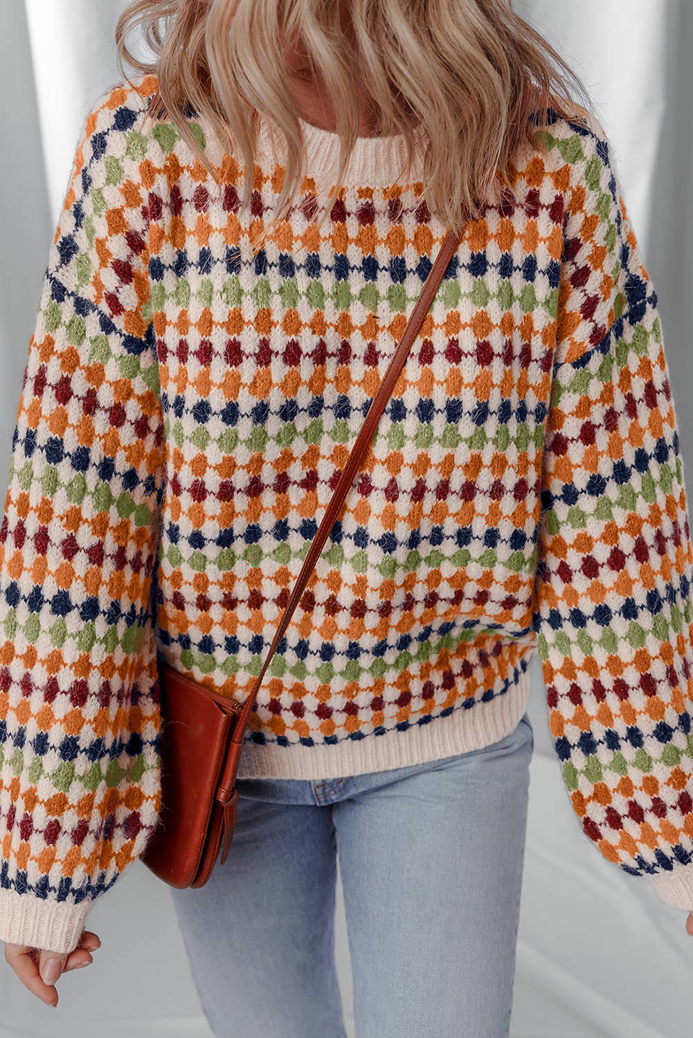 Little Daisy Closet Round Neck Polka Dot Colorblock Shift Sweater