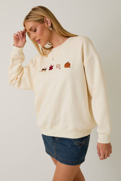 CREW NECK LONG SLEEVE FALL EMBROIDERY SWEATSHIRT