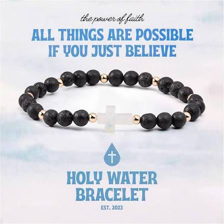 Holy Water Men's Lava Rock Bracelet - Silver