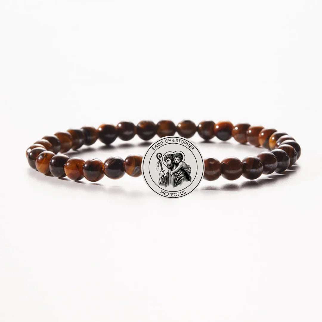 Holy Water Men's Saint Christopher - Tiger's Eye Bracelet