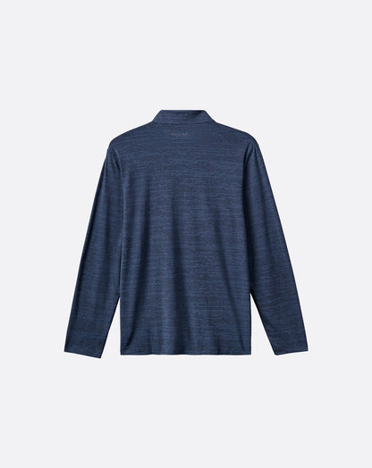 Back view of Travis Mathew long-sleeve quarter-zip pullover with mock neck collar